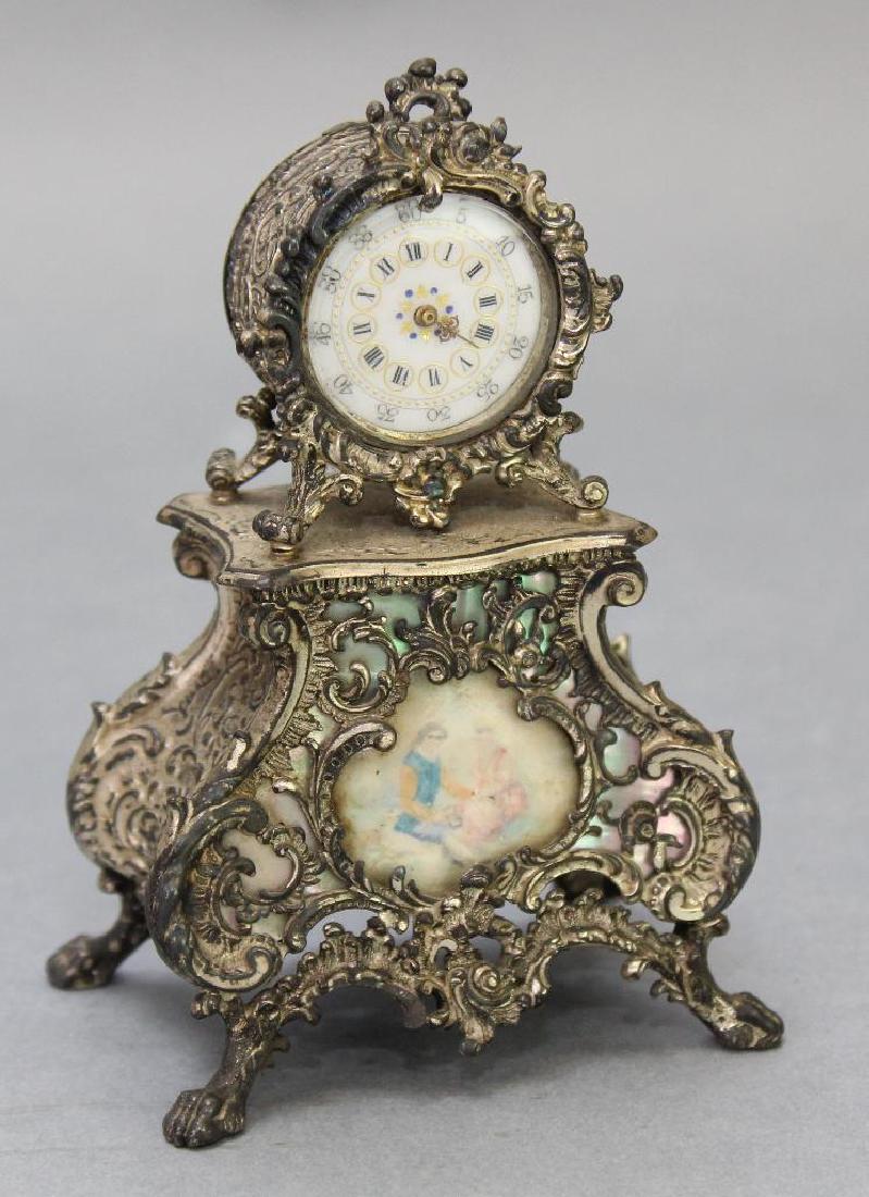 Miniature Enamel and 800 Silver Clock (1 of 9)