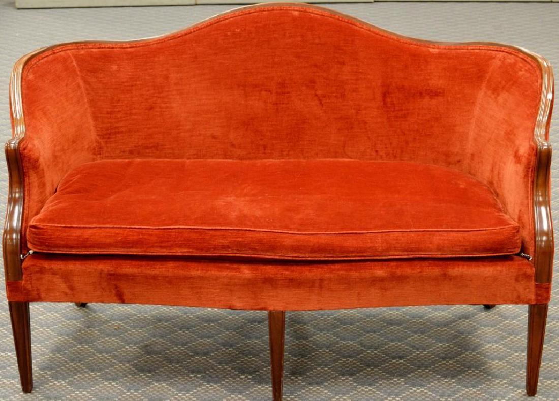Settee: Rust Velvet Upholstery. 35.5"h x 58"w x 30"d