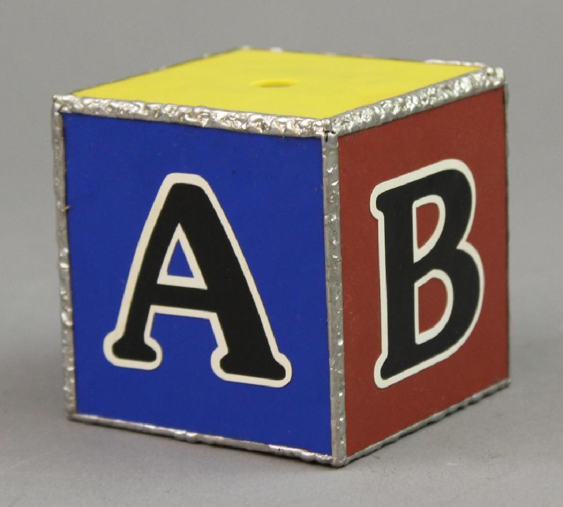 "New Kid on the Block" Kaleidoscope: Glass and metal Alphabet Block, "New Kid on the Block", S/P. 2 1/2"