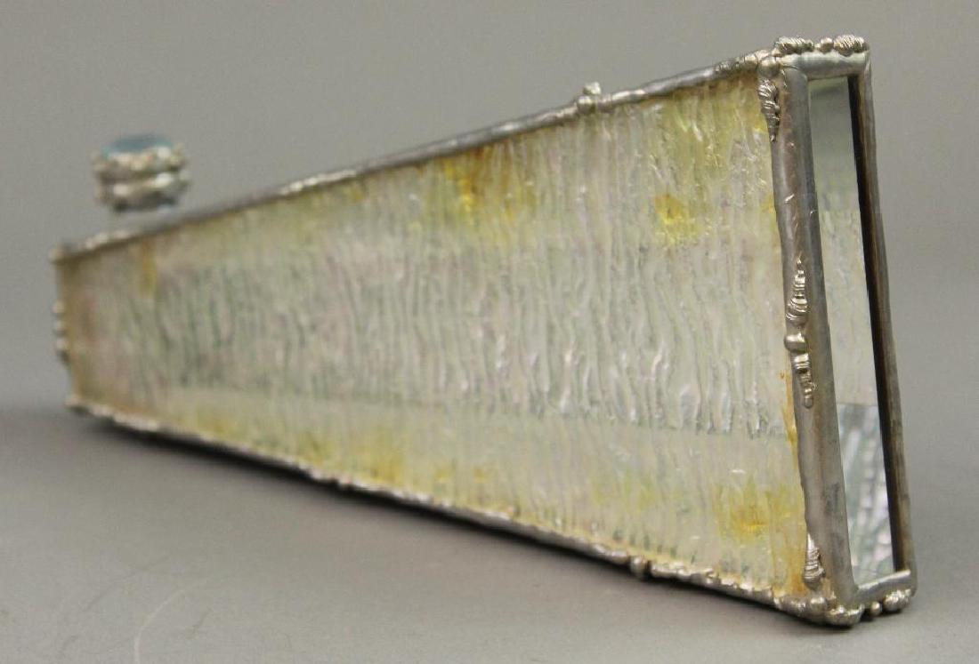 "Warp Factor 5" Kaleidoscope: Black and iridescent textured glass on stand. "Warp Factor 5" 9"