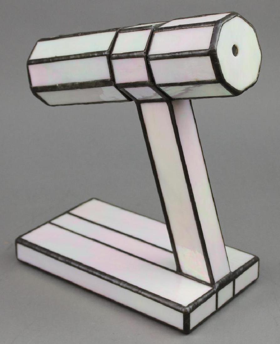 Bob Ade Kaleidoscope, "Iris Garden": Opalescent Stained Glass with spinning ends. Measures 9"x11" high. "Iris Garden", by Bob Ade