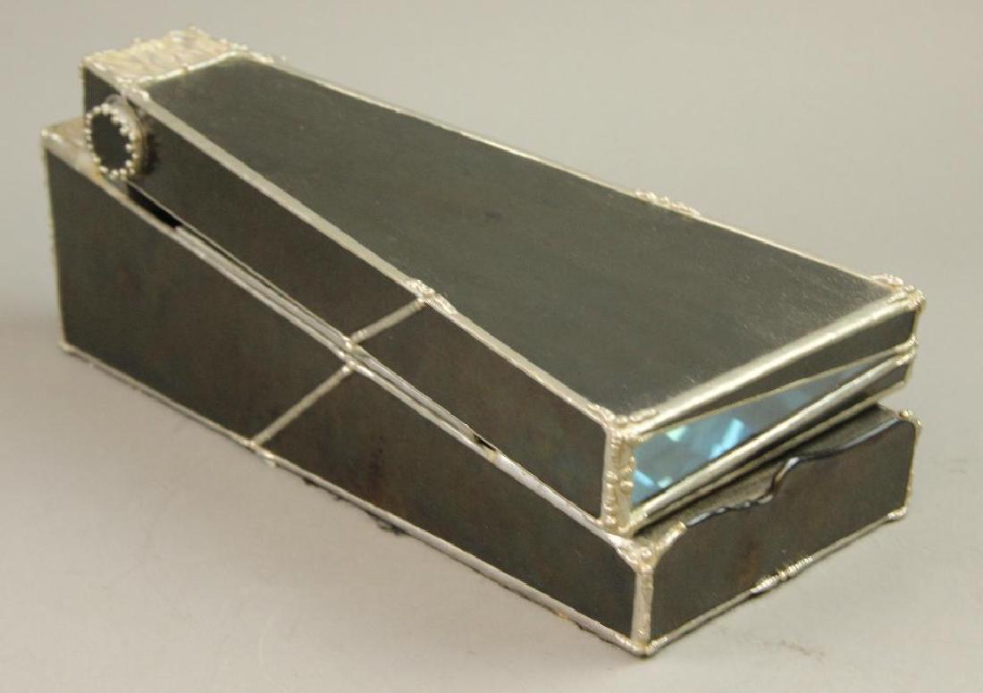 "Parlour Warp" Kaleidoscope: Battery operated- folding trapezoid- black glass and metal. S/P "Parlour Warp". 1 of 25. 14"