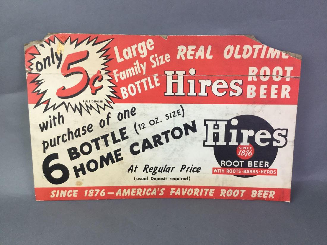 Hires Root Beer In-store advertising: Cardboard. Some loss to edges and upper corners. 22"w x 14"h. Piece of corrugated cardboard has been taped to reverse to insure structural integrity