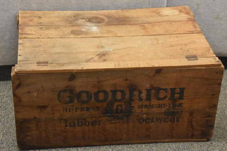 Wood Crate: Goodrich Rubber Footwear wood crate, measures 29”w x 20”d x 14”h, some water damage.