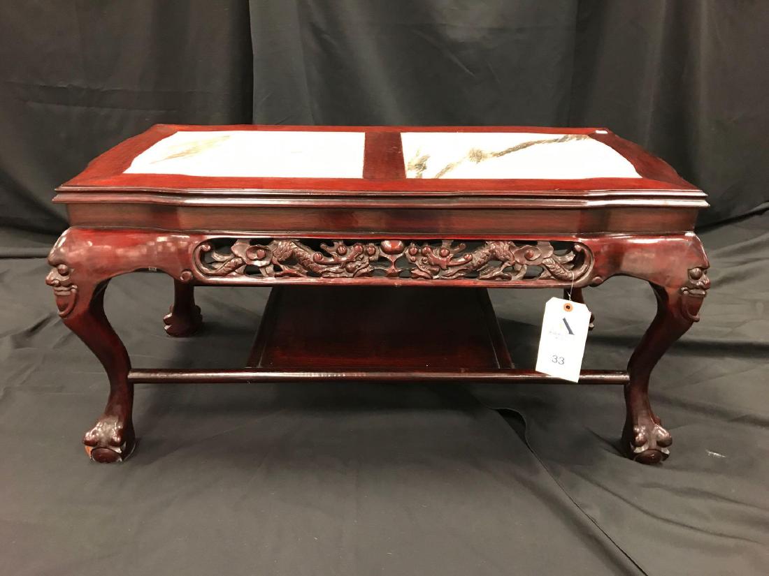Chinese Carved Coffee Table with Inlaid Marble Tops (1 of 7)