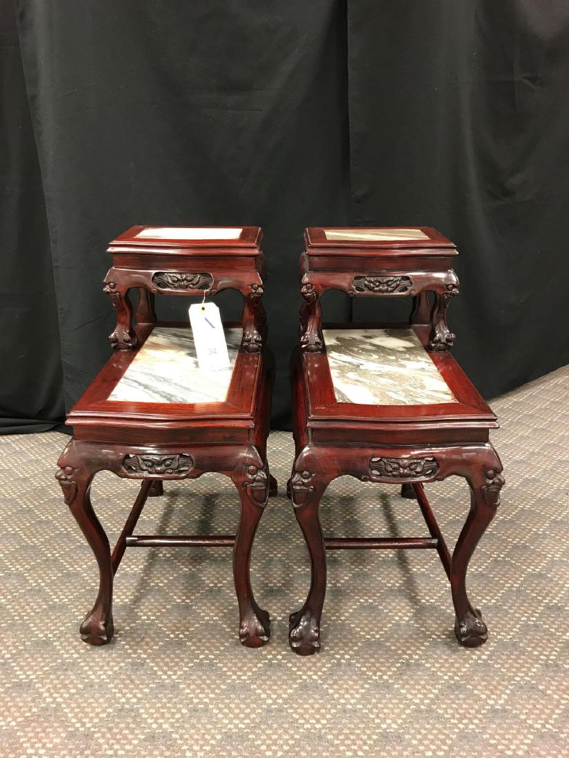 Chinese Carved Side Tables with Inlaid Marble Tops (1 of 7)