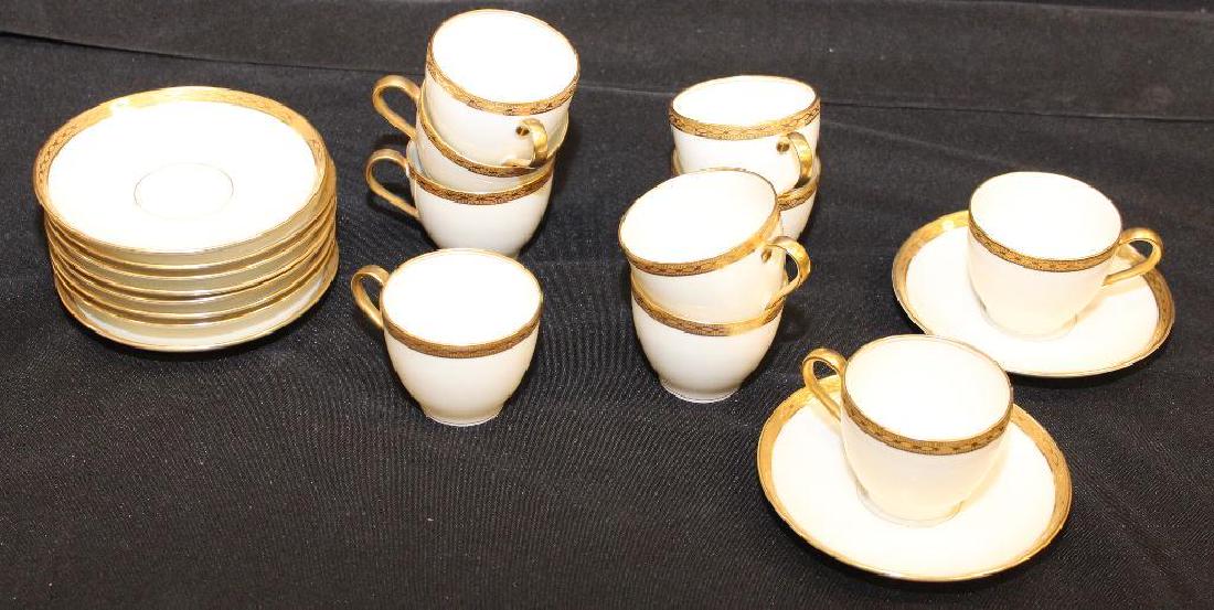 Theodore Haviland Limoge: white with gold bands, 10 cups and 10 saucer: 5", cup: 2 1/2" x 2 1/2"