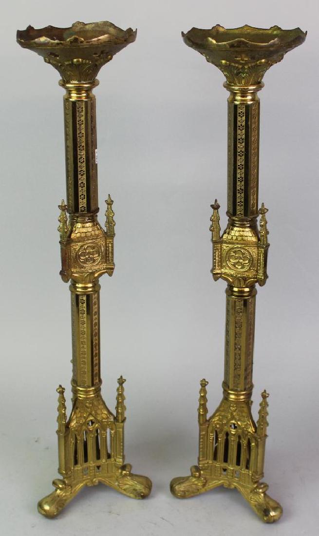 Gothic Brass Candlesticks: 23 3/4"