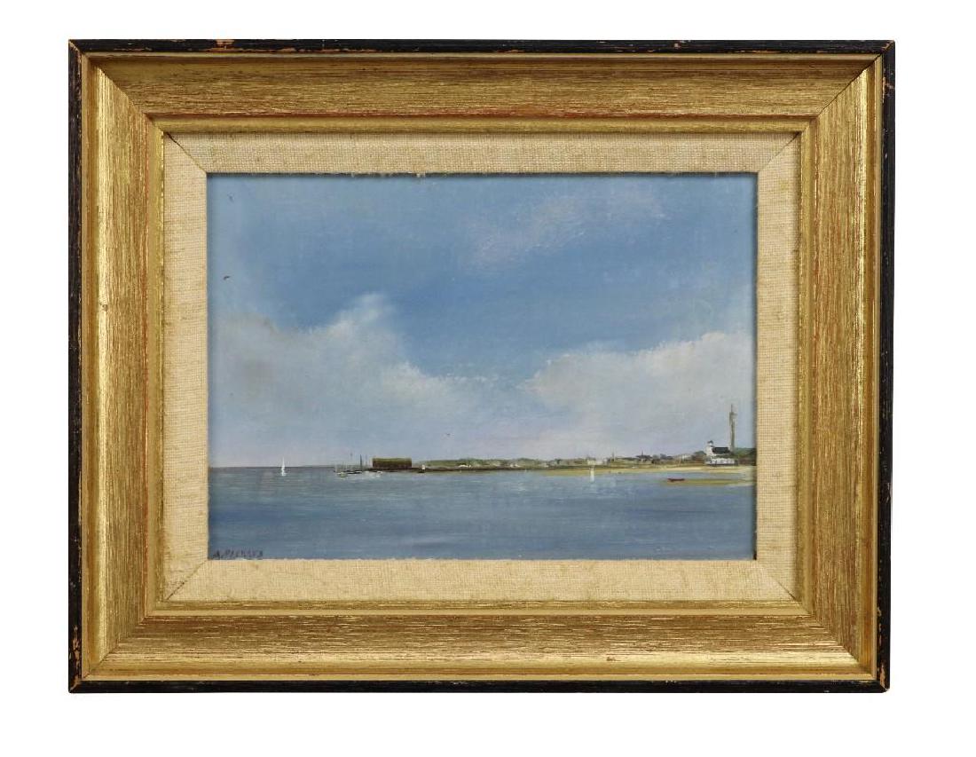 Anne Packard (b. 1933): Oil on board Signed lower left 4 3/4" H x 6 3/4" W Coastal scene