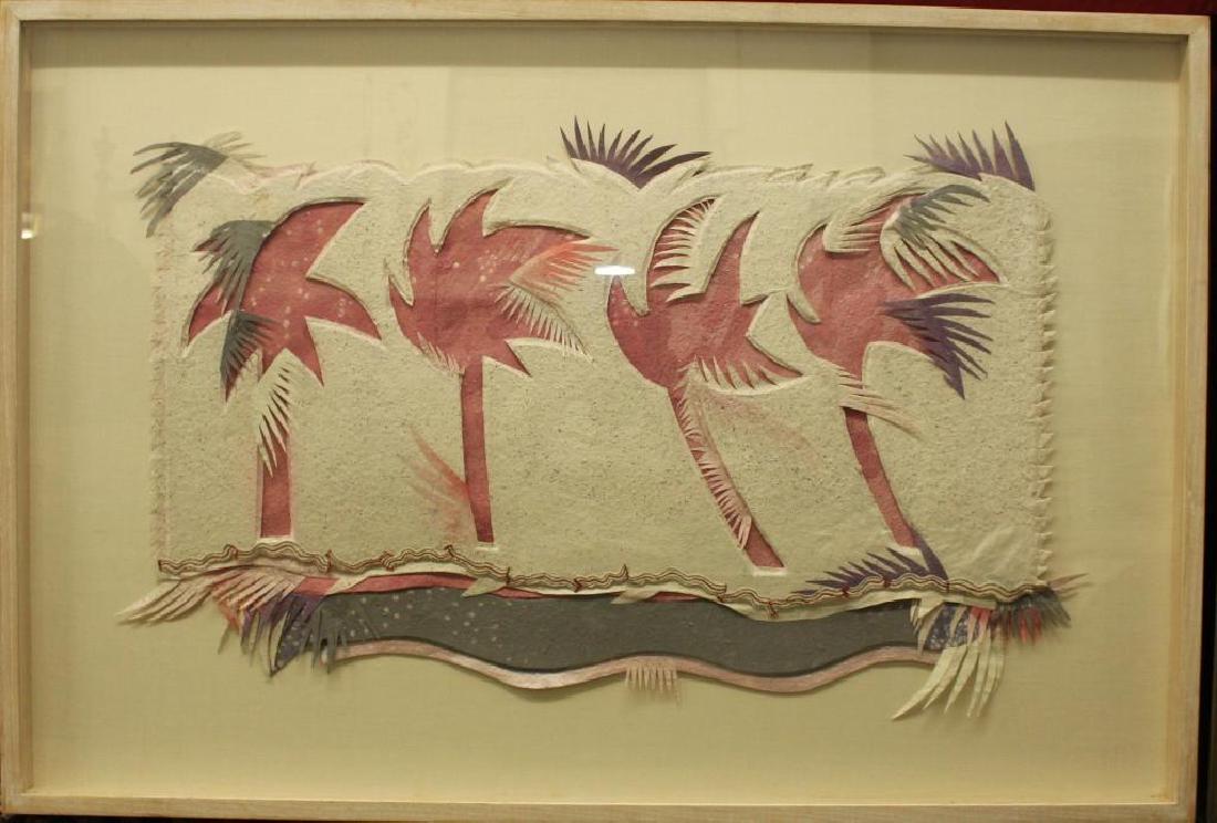 Mixed Media Art, Carol Moore: Cut paper collage in whitewashed frame measuring 29" x 43". By Carol Moore.