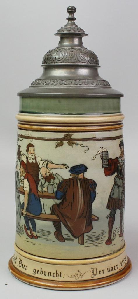 Mettlach Stein: "Round of Drinks" 8 1/4"H X 4"D 1/2L