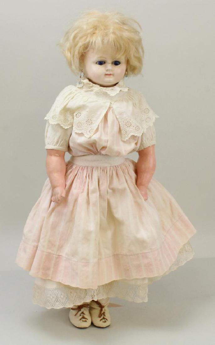 22" WAX OVER PAPIER MACHE SHOULDER HEAD DOLL. (1 of 4)
