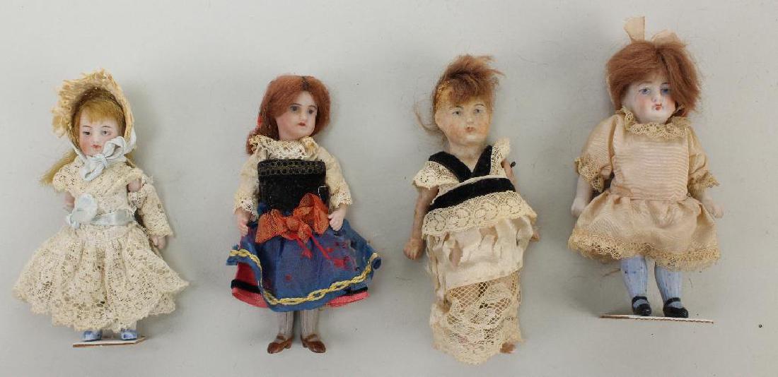 LOT OF (4) ALL BISQUE ANTIQUE GIRL DOLLS WITH PAINTED (1 of 3)