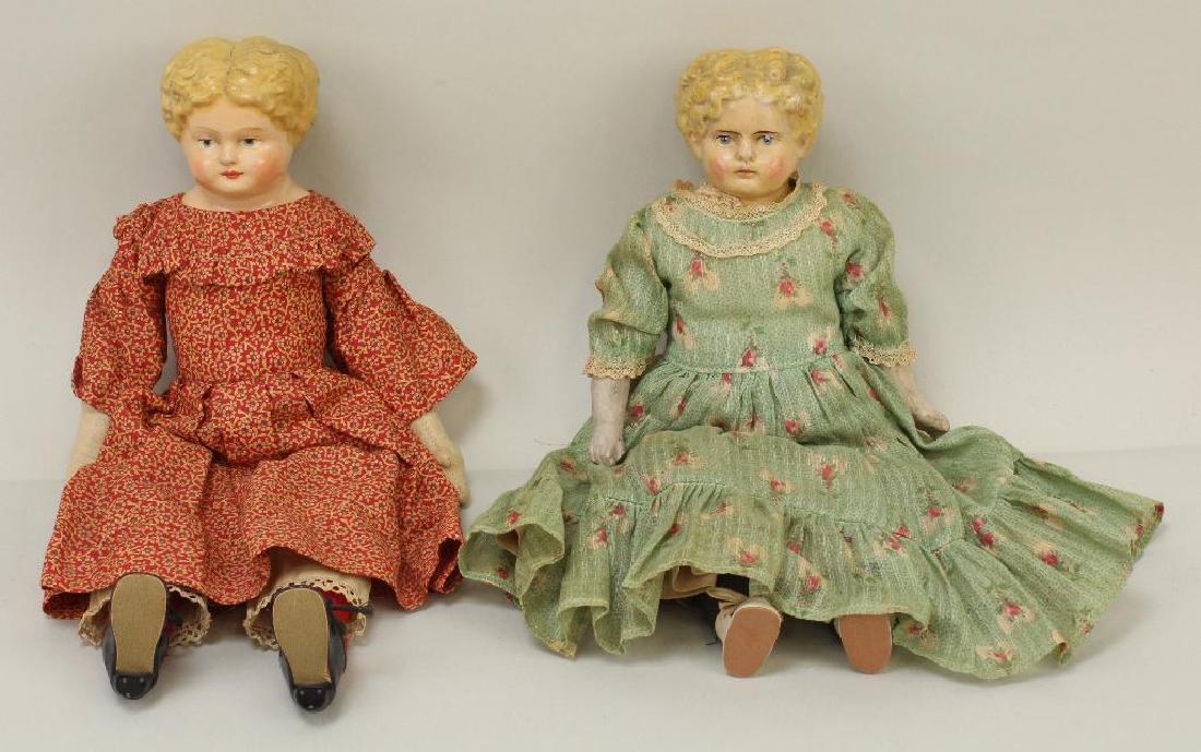 PAIR OF ANTIQUE PAPIER MACHE SHOULDER HEAD DOLLS. (1 of 2)