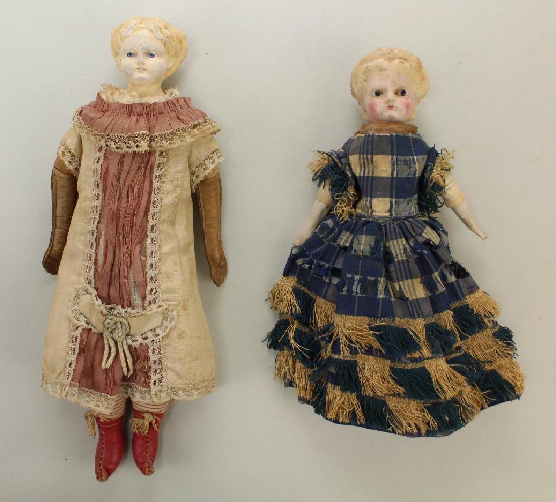 PAIR OF ANTIQUE PAPIER MACHE SHOULDER HEAD DOLLS. (1 of 6)