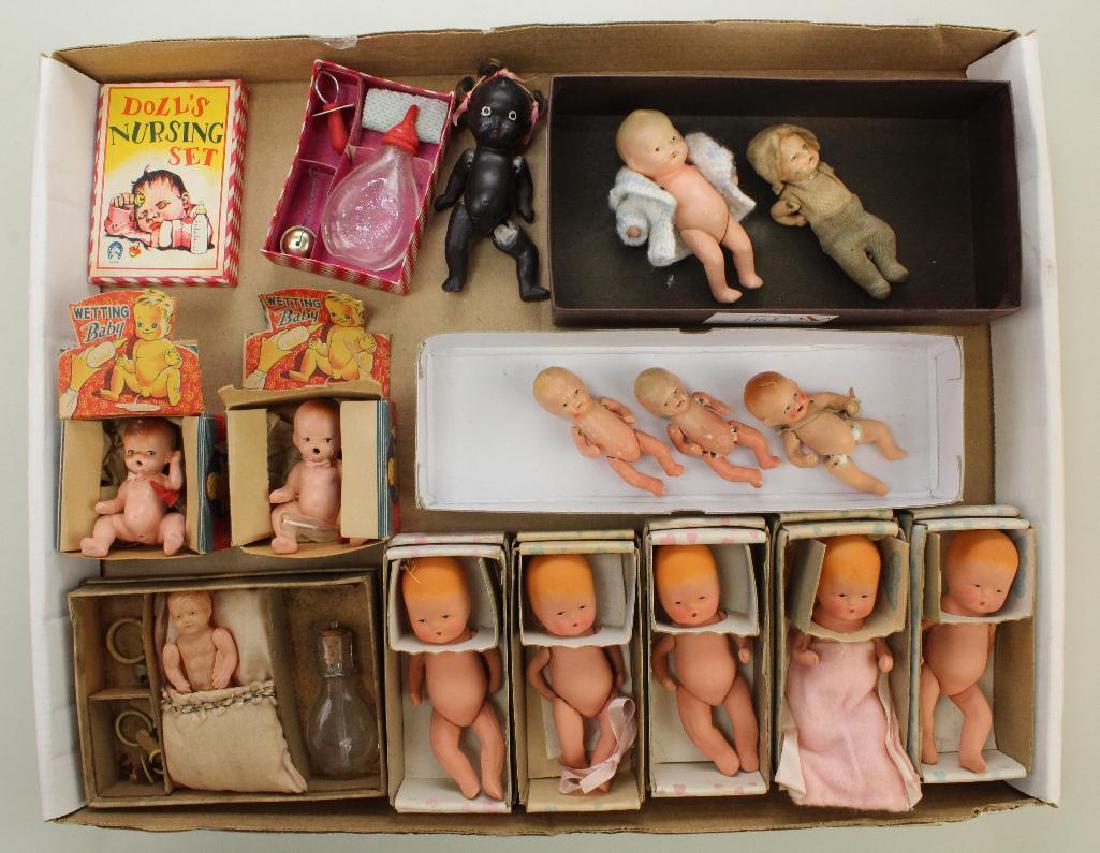 LOT OF ANTIQUE SMALL BABY DOLLS, ACCESSORIES. (1 of 1)