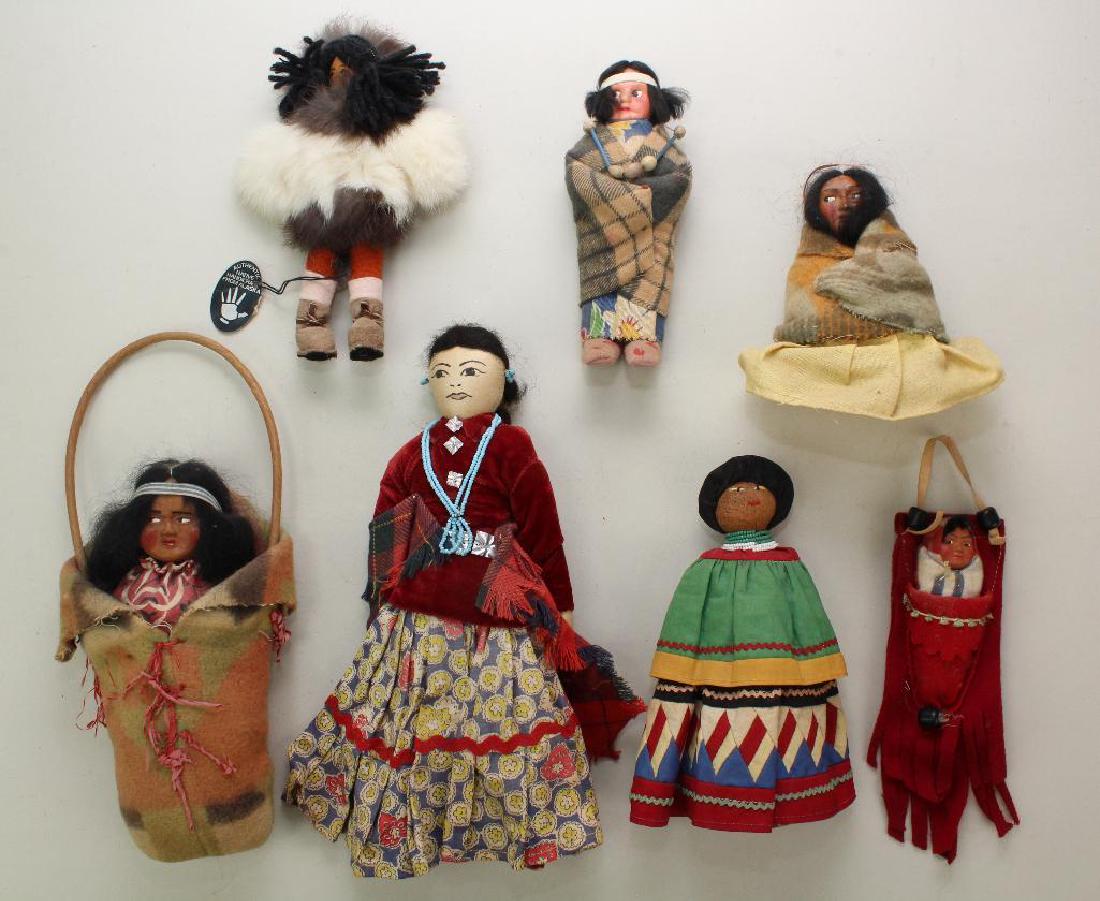 LOT OF (7) ALL ORIGINAL NATIVE AMERICAN DOLLS. (1 of 2)