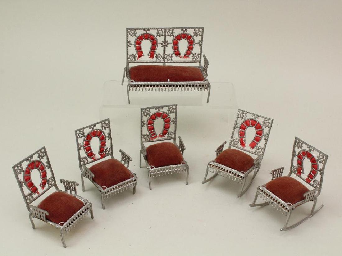 SET OF ANTIQUE MINIATURE METAL FURNITURE, 1885-1905. (1 of 2)