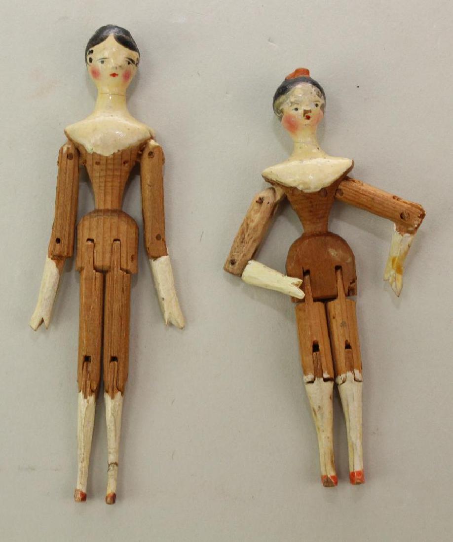 PAIR OF MID 19th C. PEG WOODEN DOLLS. (1 of 4)