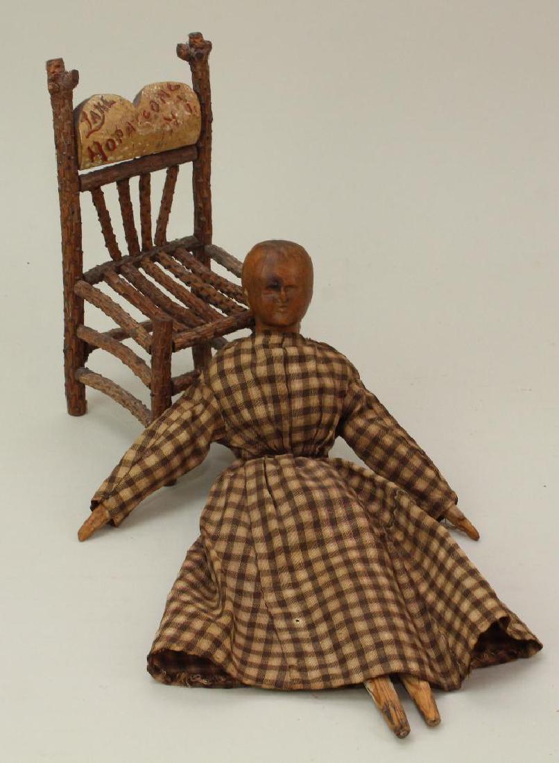 LOT: 12" ANTIQUE HAND CARVED WOODEN DOLL; SOUVENIR (1 of 7)