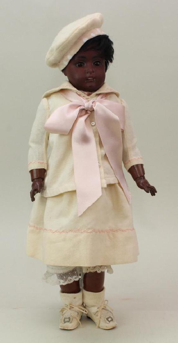 18"  10 GERMANY 1? ANTIQUE BISQUE HEAD BLACK DOLL. (1 of 3)