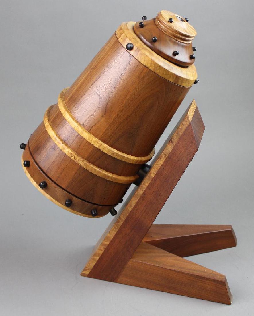 Steven Gray Kaleidoscope: "Worlds of Themselves" by Steven Gray. 1992 #6/10. Mixed wood look down microscope shape (large barrel). Two turning ends. 13" x 16"