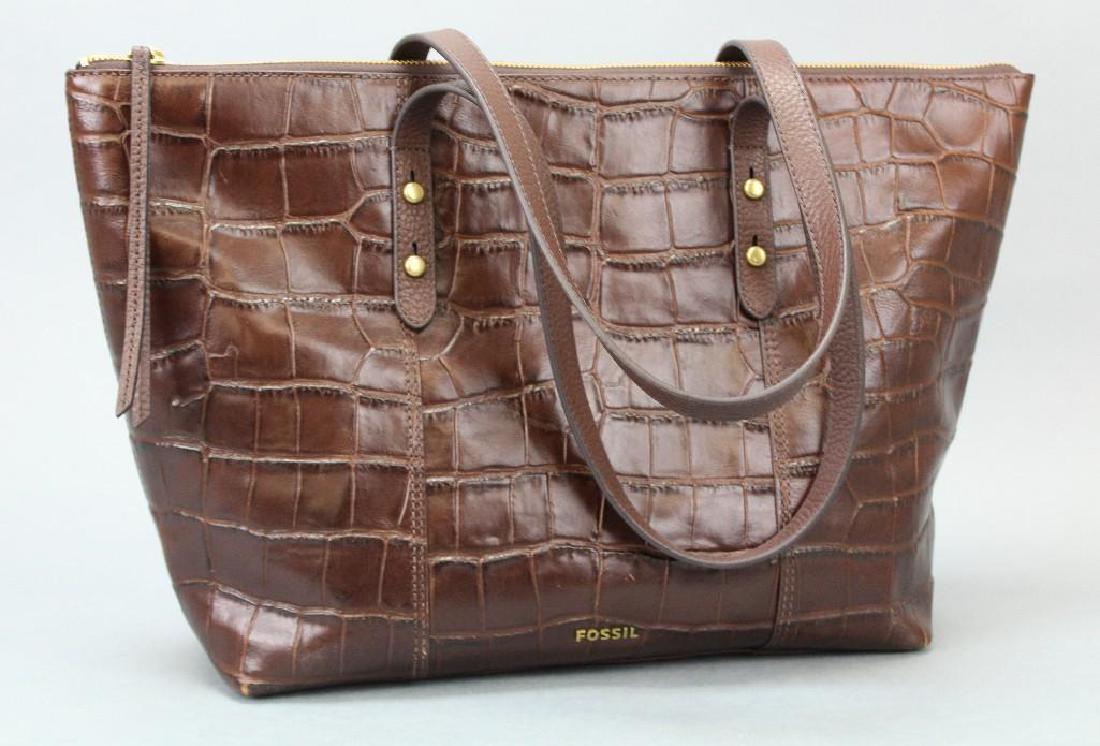 Fossil Tote: Fossil brown croco tote. New. 11"H x 18"W