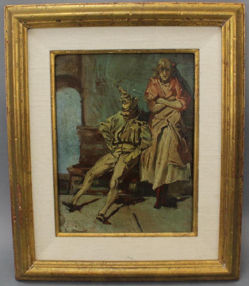 E. Manet: Oil on board Bears signature, E. Manet Impressionist portrait of performers 11"H x 8.5"W