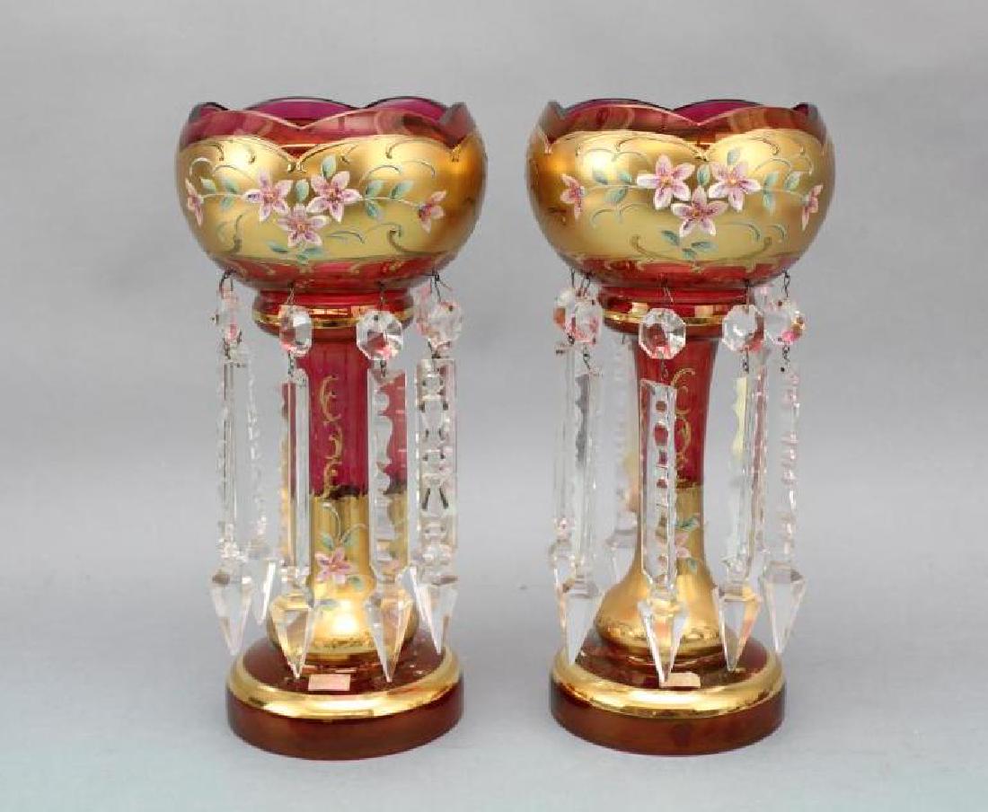 Pair of Cranberry Glass Lusters (1 of 6)