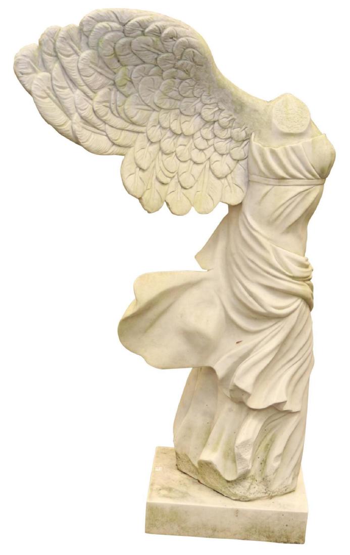 Nike of Samothrace Statue: Alabaster sculpture depicting the famed statue. 47"H x 29"W x 26"D