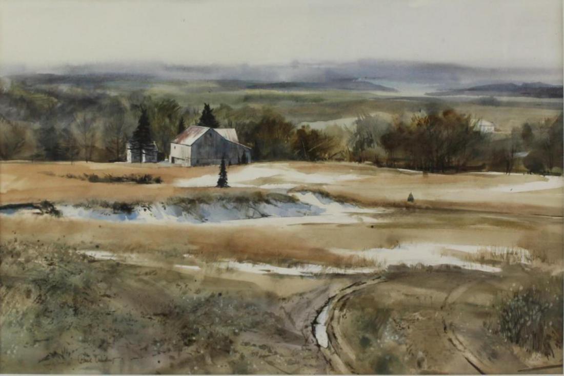 Paul Rickert (b. 1947): Watercolor, "Winter Browns" SLL. Pastoral landscape. 13"H x 19.5"W