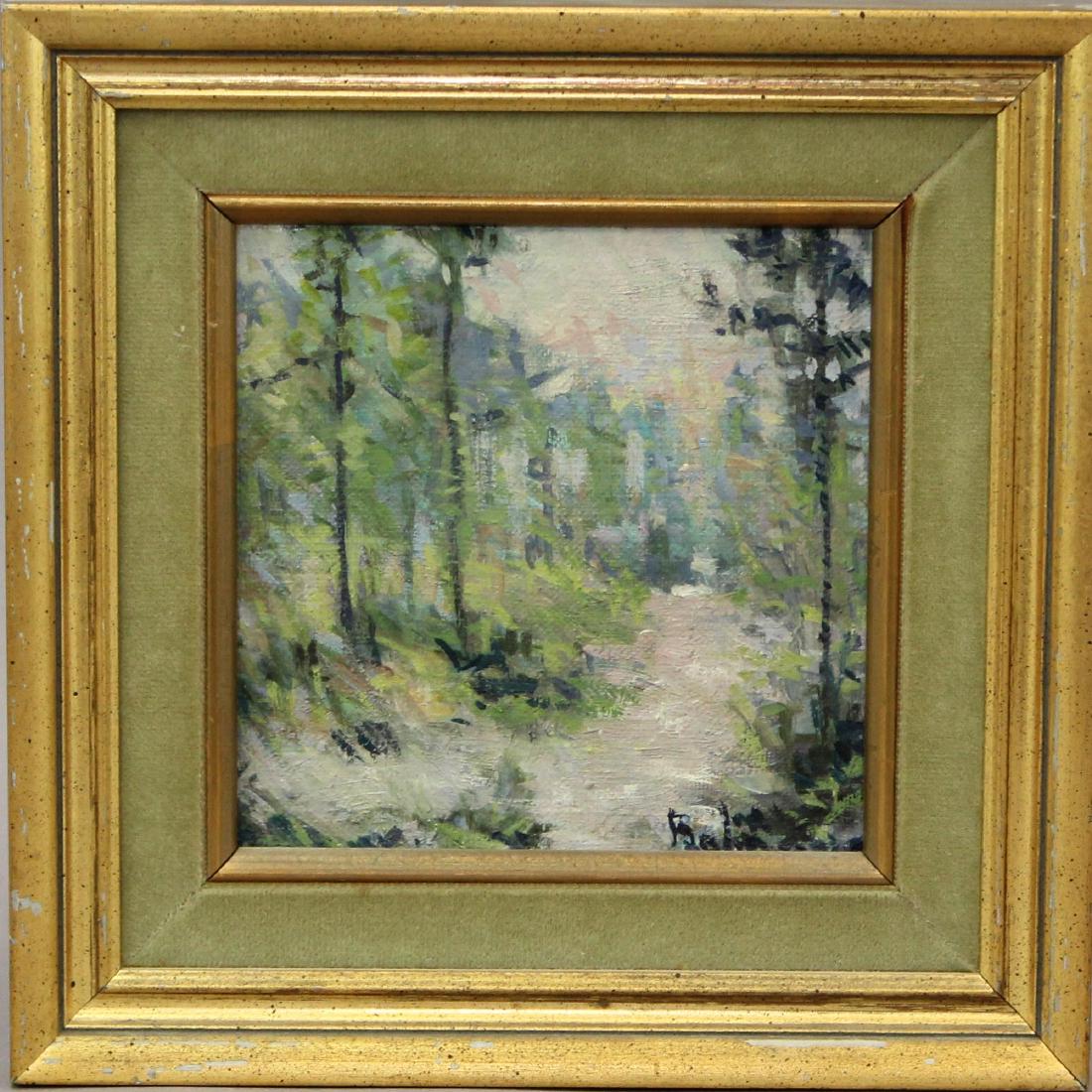 Franz Josef Bolinger (1903 - 1986): Oil on canvas SLR Forest or wetland landsape 6"H x 6"W
