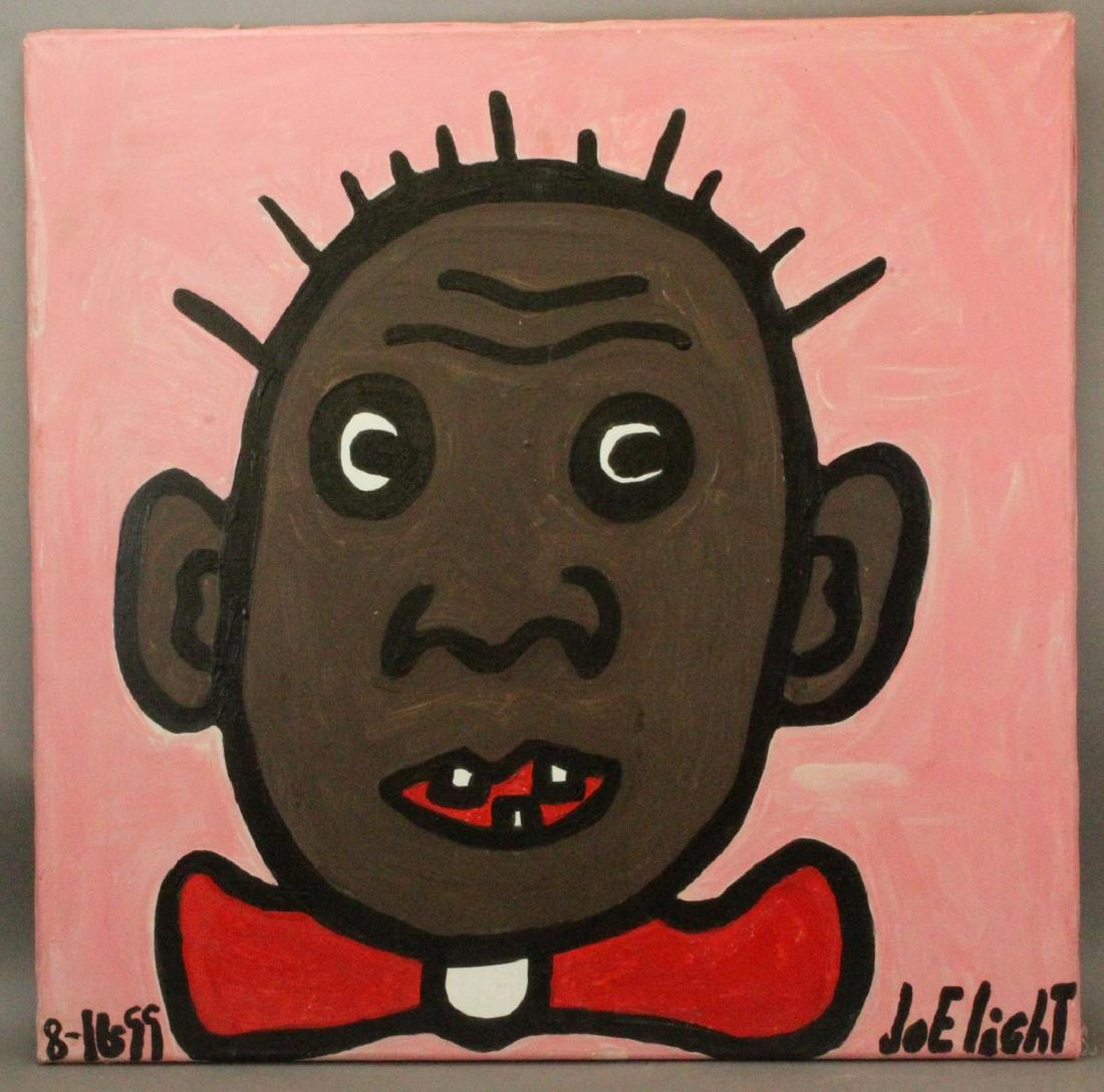 Outsider Art - Joe Light (1934 - 2005): Oil on canvas "Buck Wheat #5", 1999 SLR Naive portrait 29.5"H x 30"W