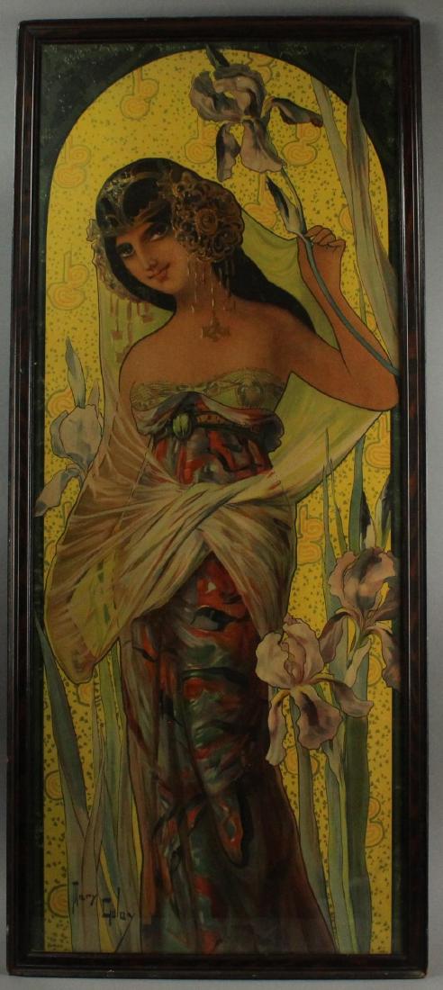 Mary Golay (1869 - 1944): Lithograph "Iris Seduction, 1899 SLL Art nouveau portrait 39"H x 16"W