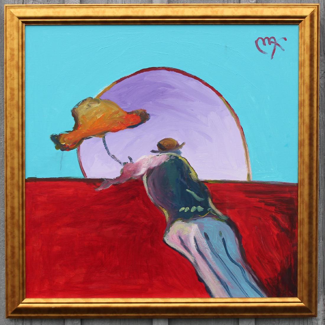 Peter Max (born 1937): Giclee "Umbrella Man" SUR Neo-expressionist landscape 36"H x 36"W