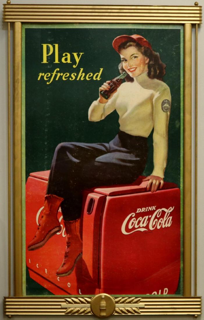 Kay Displays Frame with Coca Cola Poster: Original signed Kay designs frame. Modern cardboard poster has foxing throughout. 56.5"H x 36"W