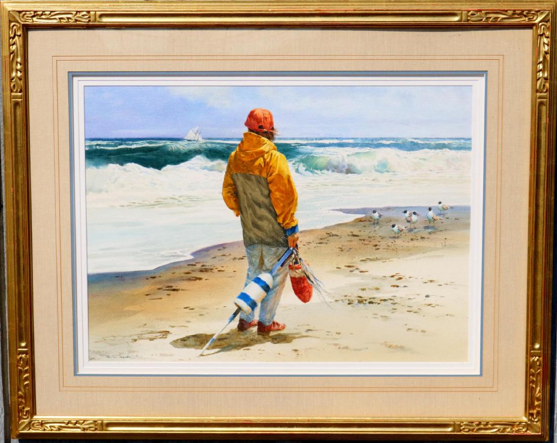 Neil Drevitson (born 1944): Watercolor, "After the Storm", SDLL. Coastal landscape. 21"h x 28"w sight. 33"h x 41.5"w framed