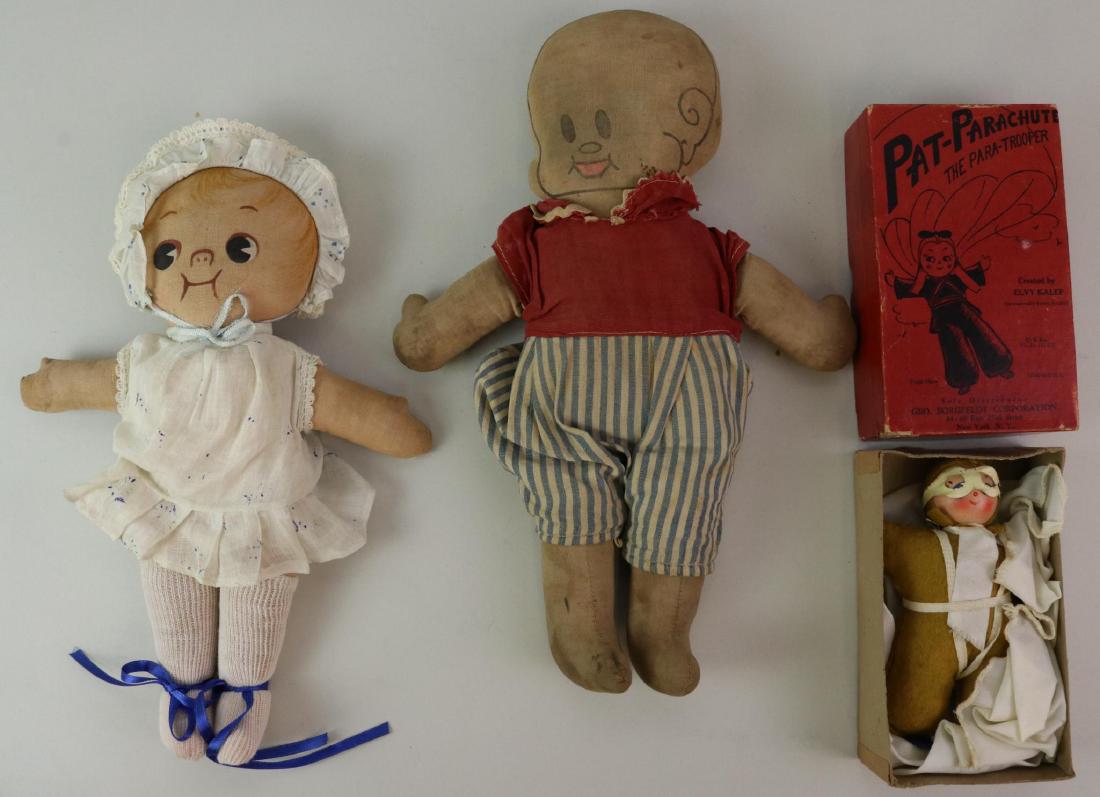 LOT OF CLOTH DOLL(S).: Pair of printed cloth dolls: 15" " Buttercup" marked Jimmy Murphy Copyright 1924 By King Features Syndicate, INC. Original clothing. Condition: age discoloration, stains. Right arm has been reattached