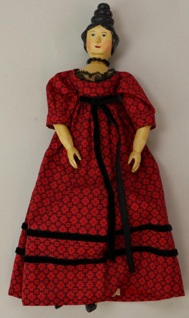 LOT OF SHERMAN E. SMITH WOOD DOLL(S).: 13" Signed S. Smith 8/28/65 all wood doll with a different form of "Apollo Knot" hair style. Carved hands with individual fingers. Plain painted shoes with heels. Fully jointed body. Condition: nothin