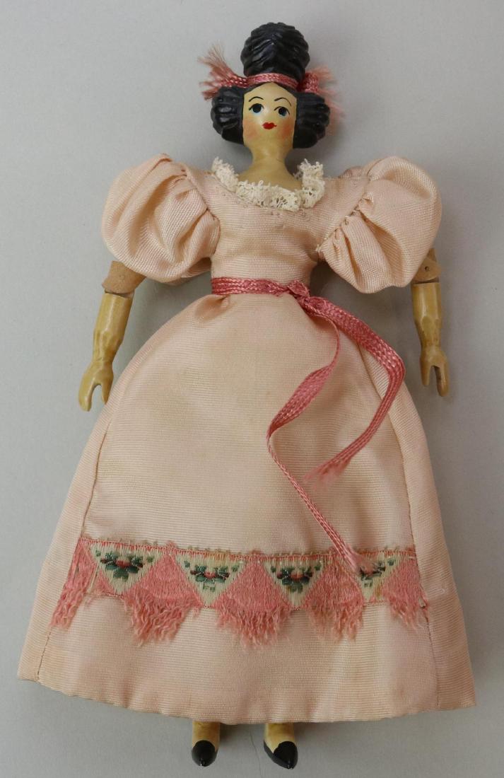 LOT OF SHERMAN E. SMITH WOOD DOLL(S).: 6" Signed S. Smith all wood doll 9/24/65 with "Apollo Knot" hair style. Fully jointed body, mitt style hands, painted black slippers. Condition: nothing observed.
