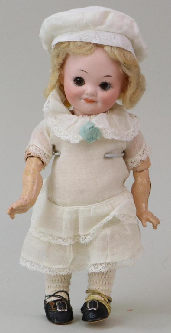 GOOGLY EYE DOLL LOT.: 9" Armand Marseille Germany 323 A.6/0.M. character doll with brown sleep eyes, closed mouth, blonde mohair wig. Papier mache body with jointed arms at elbows, straight toddler legs. Dressed in antique