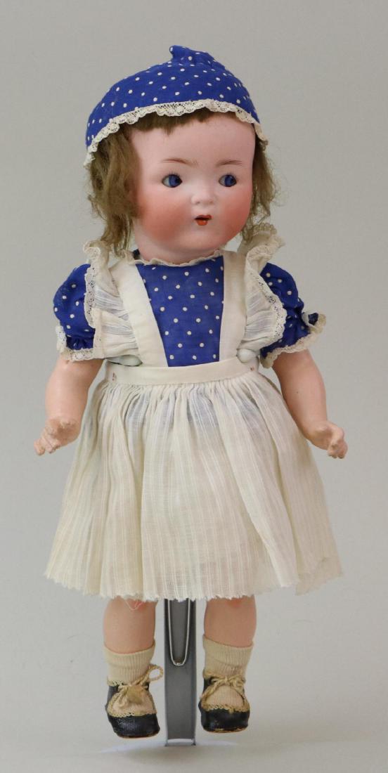 GOOGLY EYE DOLL LOT.: 12" Heubach Kopplesdorf 417-8/0 Germany character doll with blue side glance sleep eyes, open mouth, brown mohair wig. Very clean 5 pc. papier mache toddler body. Dressed in antique cotton clothing: b
