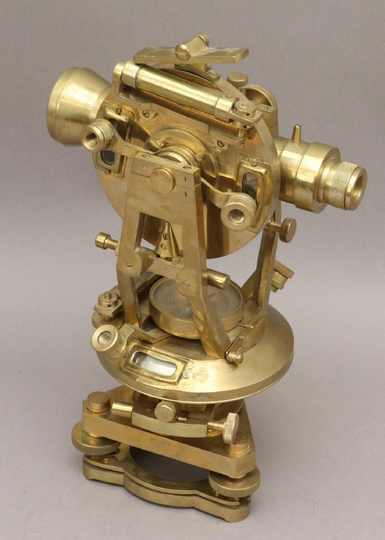Stanley of London Brass Theodolite: With rotating telescope, compass, and bubble level. In wooden case, 14"h