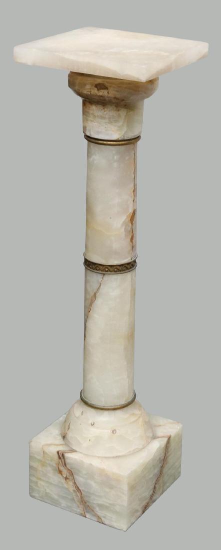 Marble Pedestal: Ormolu mounted rings. 40”h x 11”square