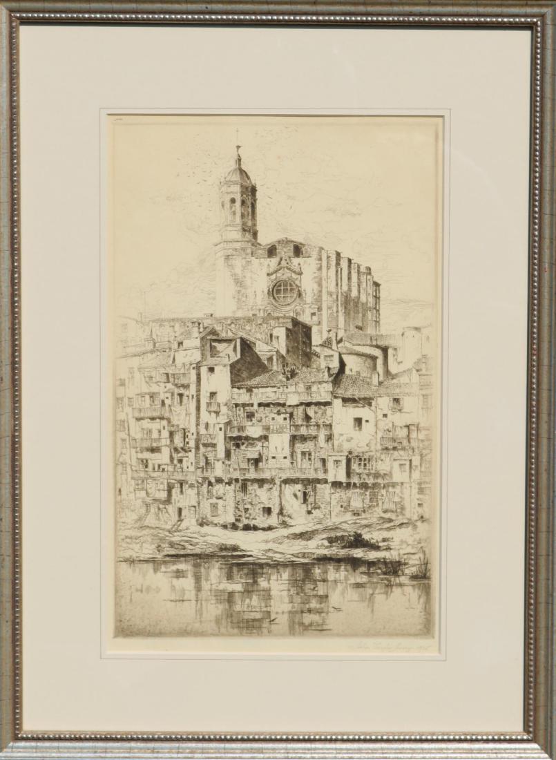 John Taylor Arms (1887 - 1953): Etching. SDLR 1925. 12.5"h x 8"w actual. 18.5"h x 13.5"w framed