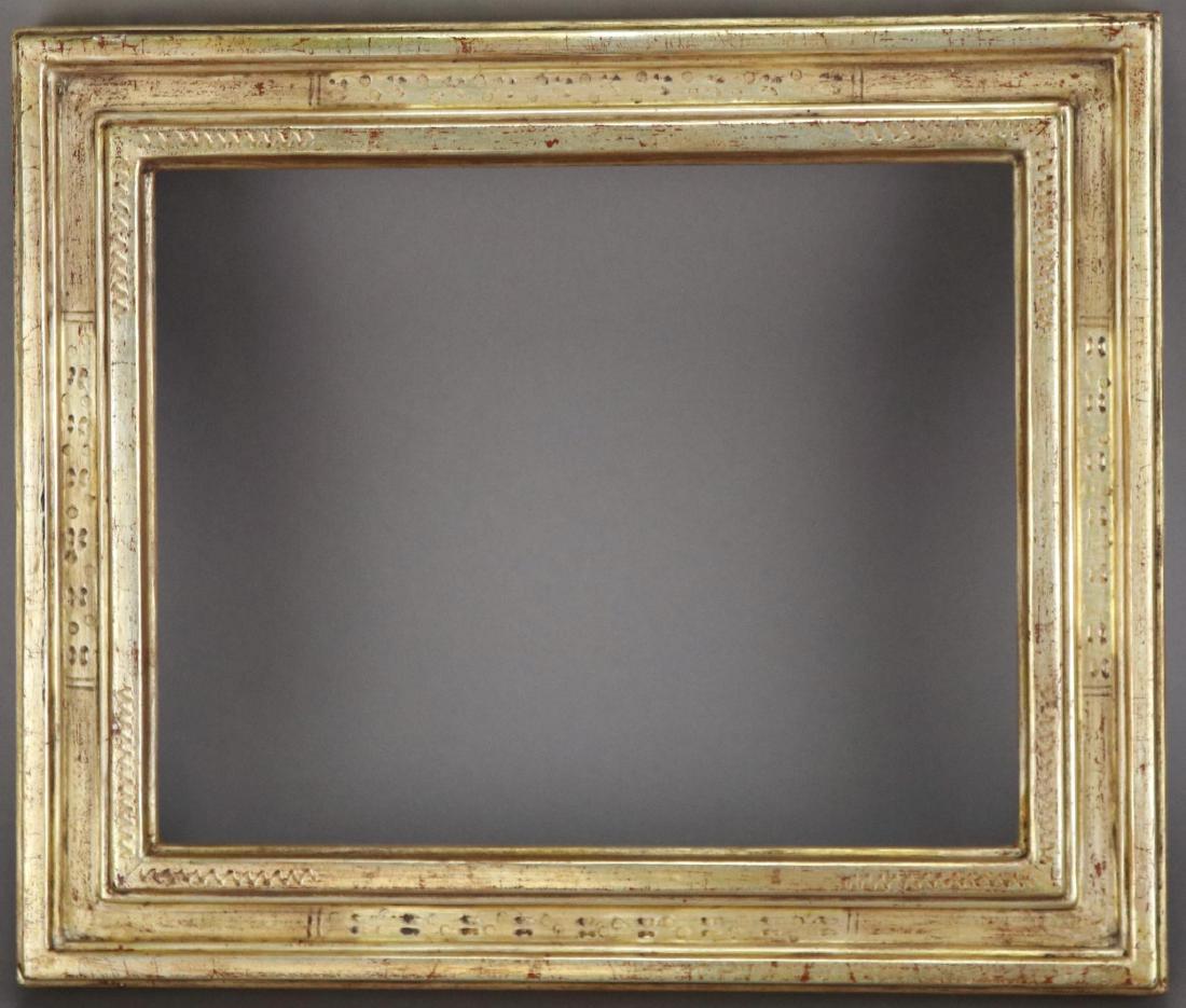 Bernard Badura (1896 - 1986): Hand carved and incised gold leaf frame. Signed and dated 1976. Rabbet 8.5"h x 10.5"w and 11"h x 13"w overall