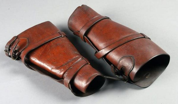 WWI Personal: 1 pair WWI leather wrap around leggings/gaiters. Ship: $23 plus insurance.