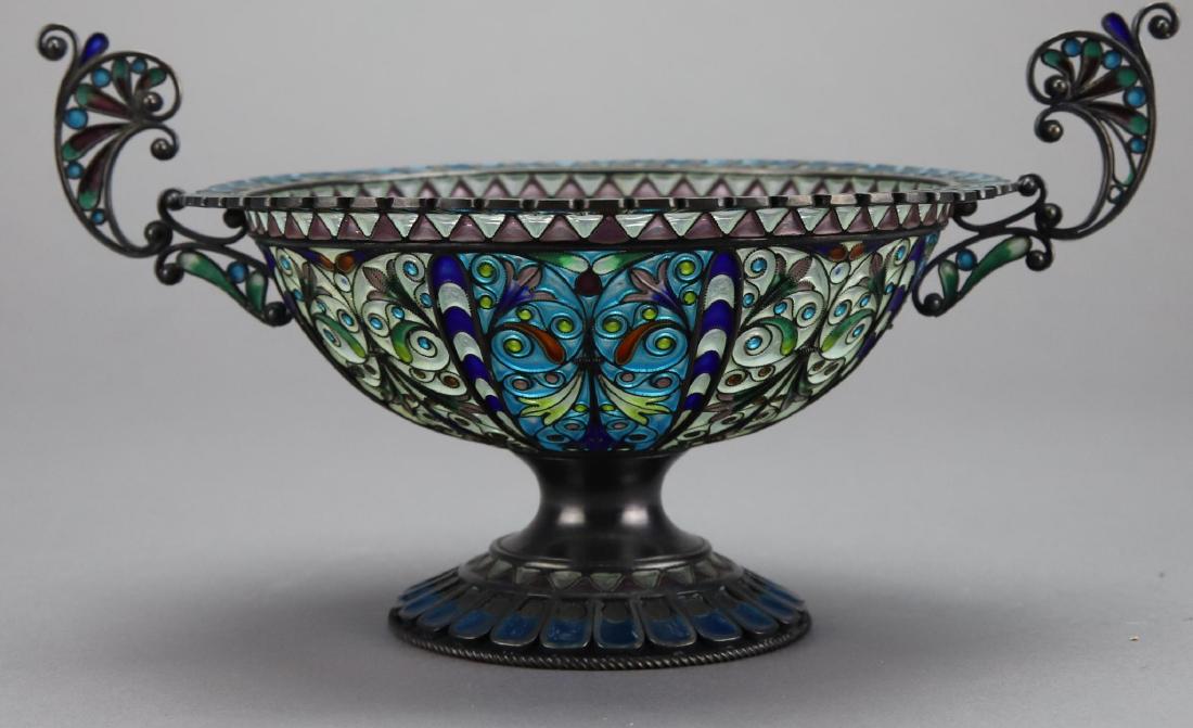 Marius Hammer Plique-a-Jour Bowl: Sterling silver and enamel bowl, Initialed. 3.5"h x 6.5"w x 4.5"d