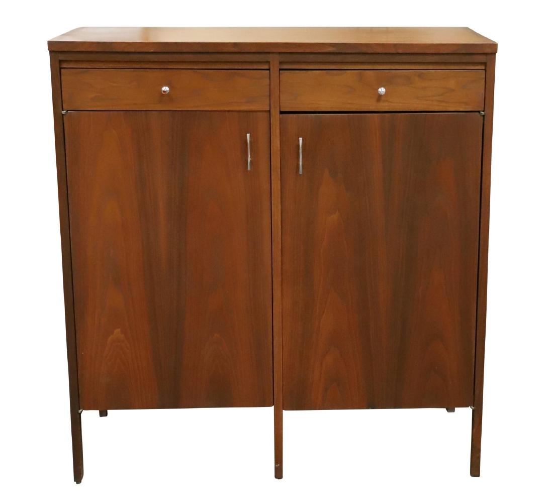 Paul McCobb for Lane Mid-Century Modern Chest: Walnut with two drawers over two doors with fitted interior on straight legs. 45”h x 42”w x 18”d