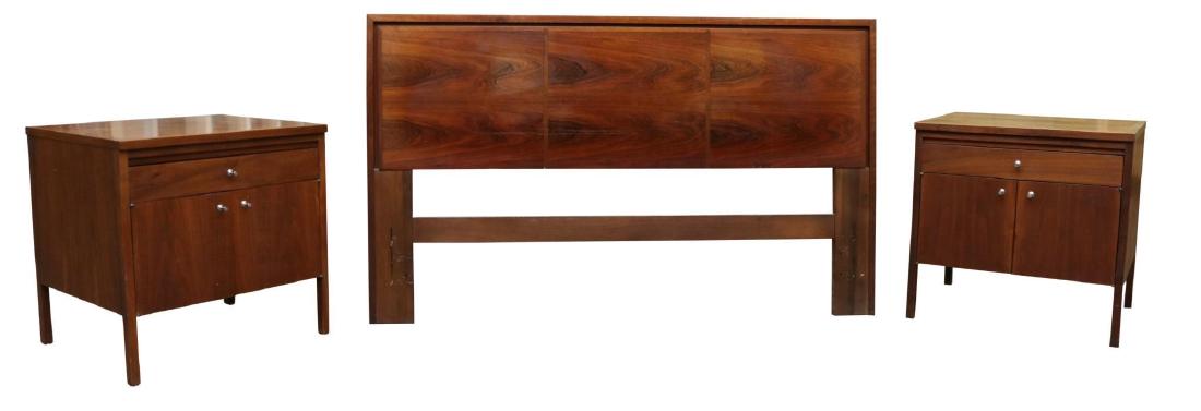 Paul McCobb for Lane Mid-Century Modern Bedroom Suite: Walnut consisting of (1) Headboard, 36”h x 61”w. (2) Night stands, 24”h x 24”w x 21”d